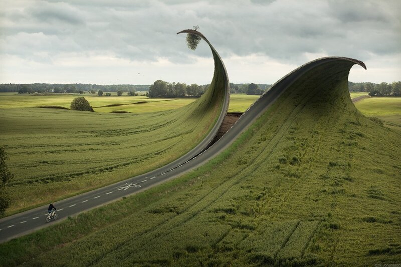 Cyclist on Curved Road