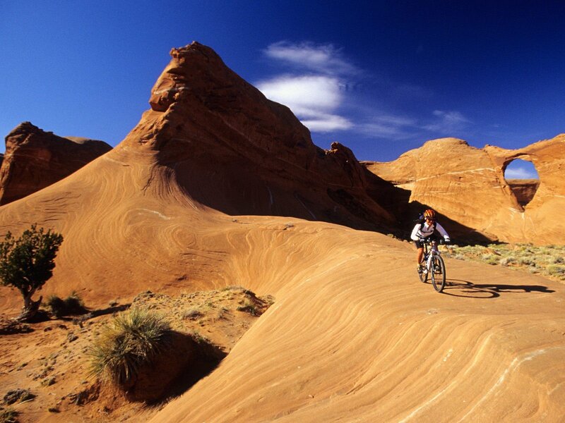 Cyclist on Desert Trail — Blue, Dramatic