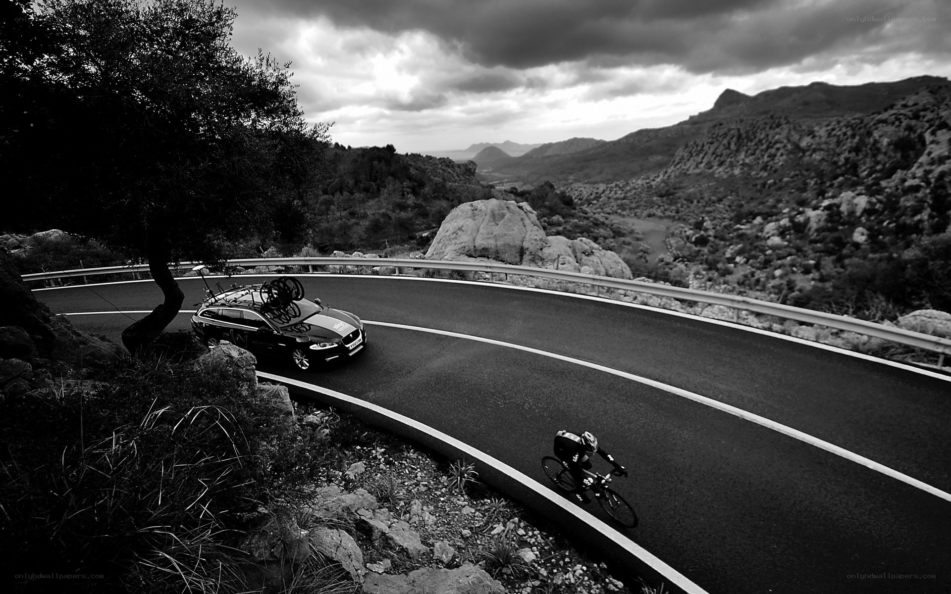 Cyclist on mountain road