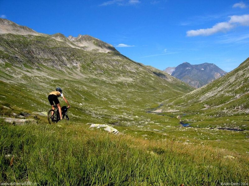 Cyclist on Mountain Trail — Green