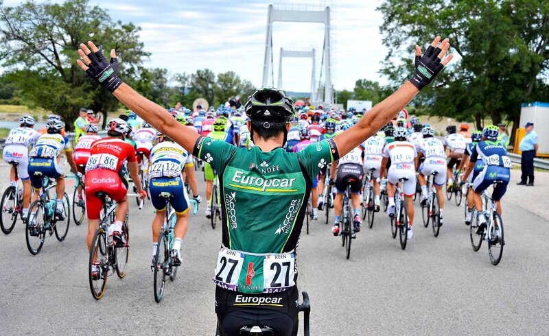 Cyclist with Arms Raised — Green