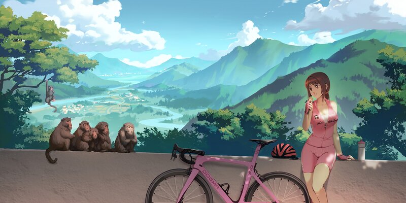 Cyclist with Pink Bike