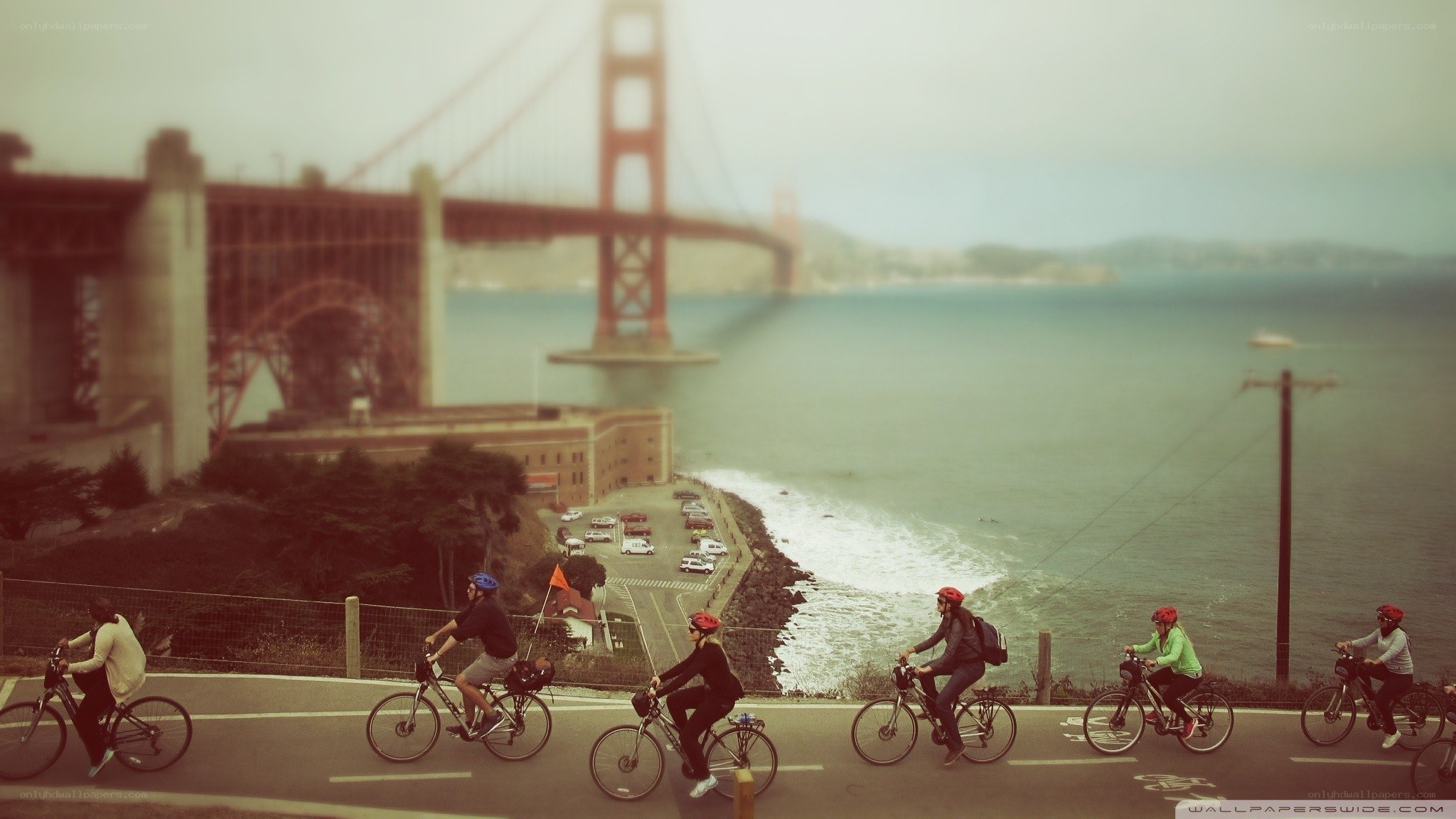 Cyclists near Golden Gate Bridge