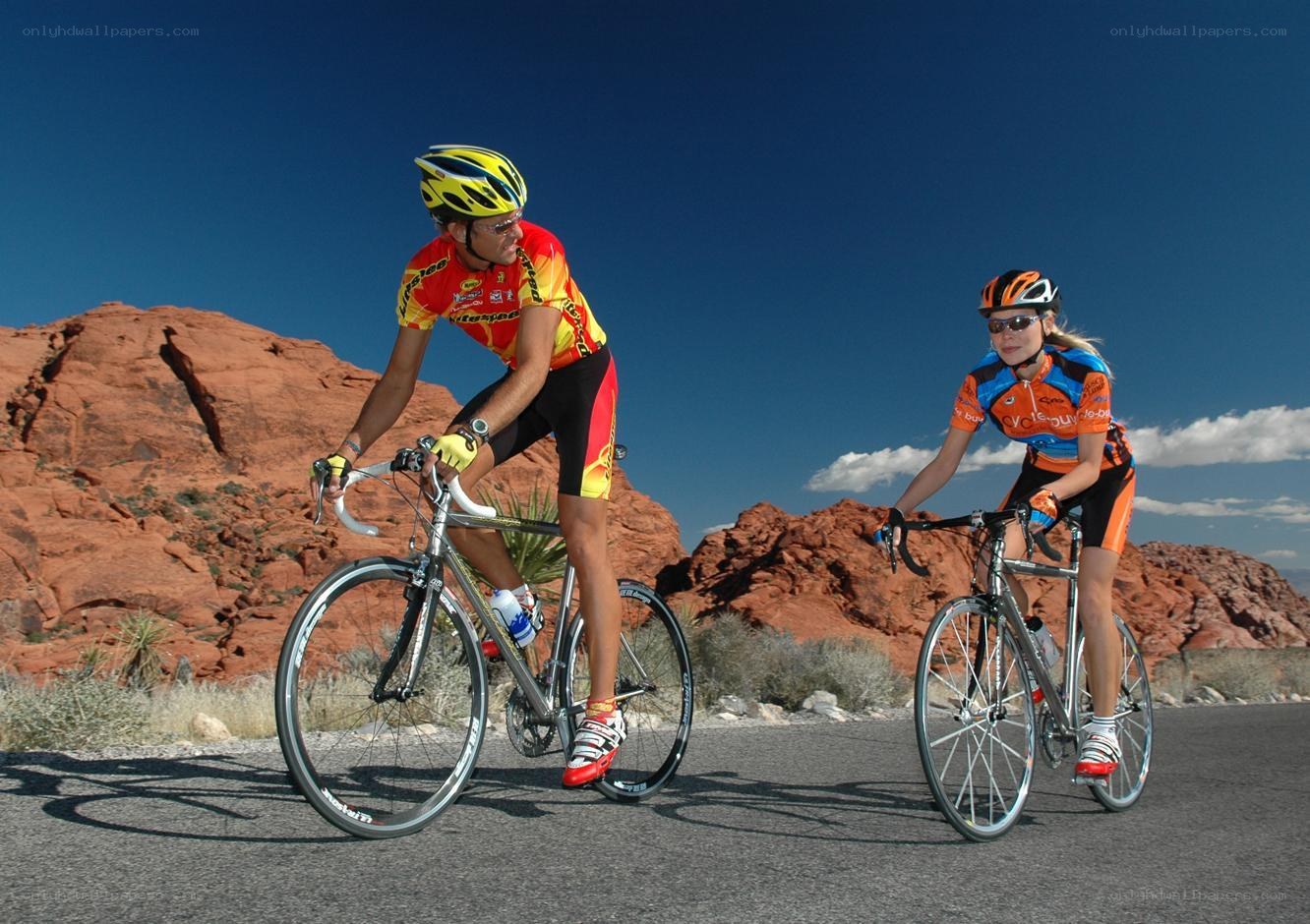 Cyclists on a desert road