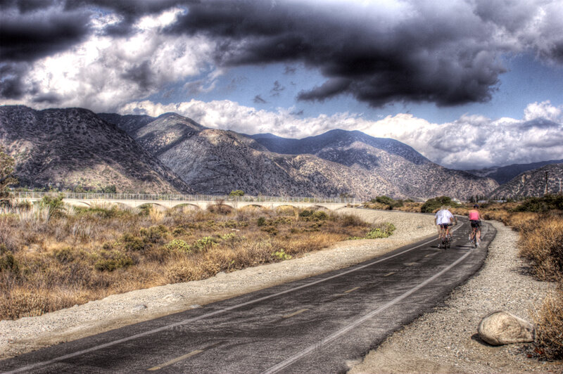 Cyclists on a mountain path