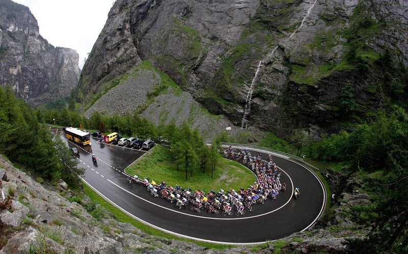 Cyclists on a mountain road