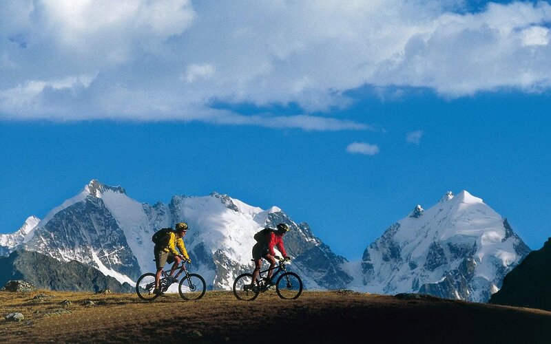 Cyclists on a mountain trail