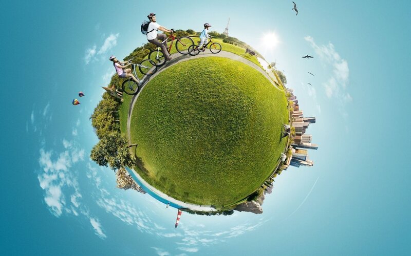 Cyclists on a tiny planet
