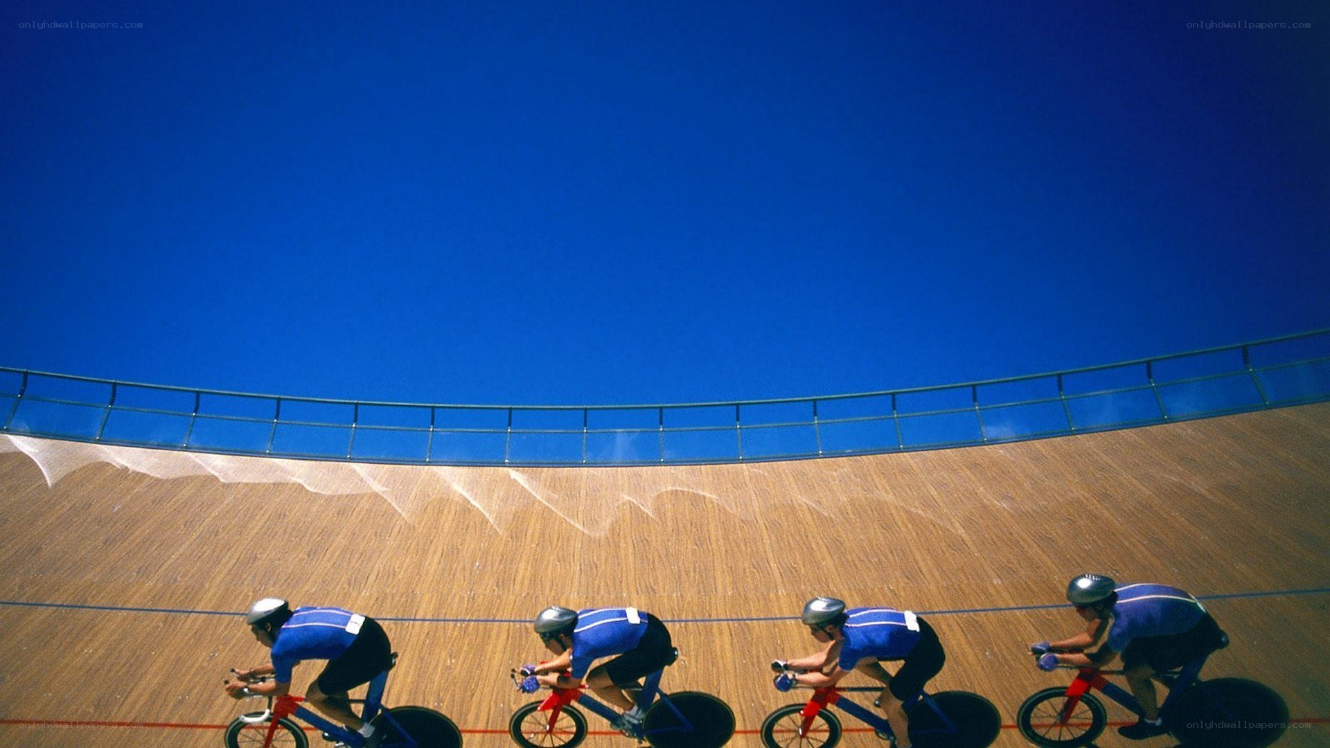 Cyclists on a velodrome track
