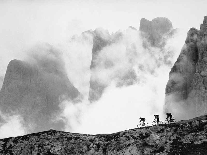 Cyclists on Mountain Ridge — Black