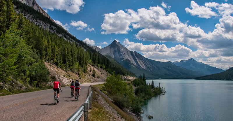 Cyclists on Mountain Road — Blue