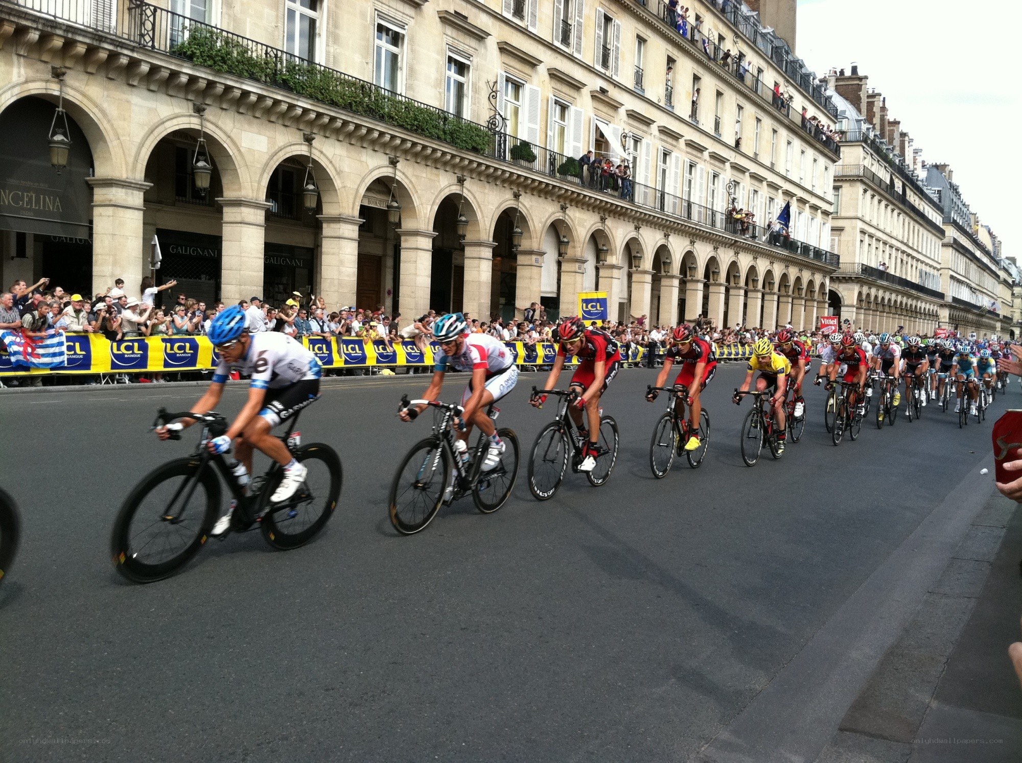 Cyclists racing in a city