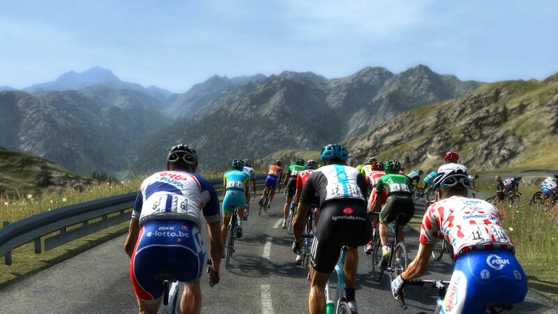 Cyclists racing in mountains