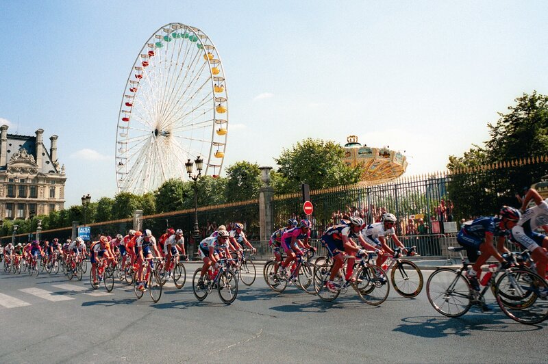 Cyclists racing in Paris