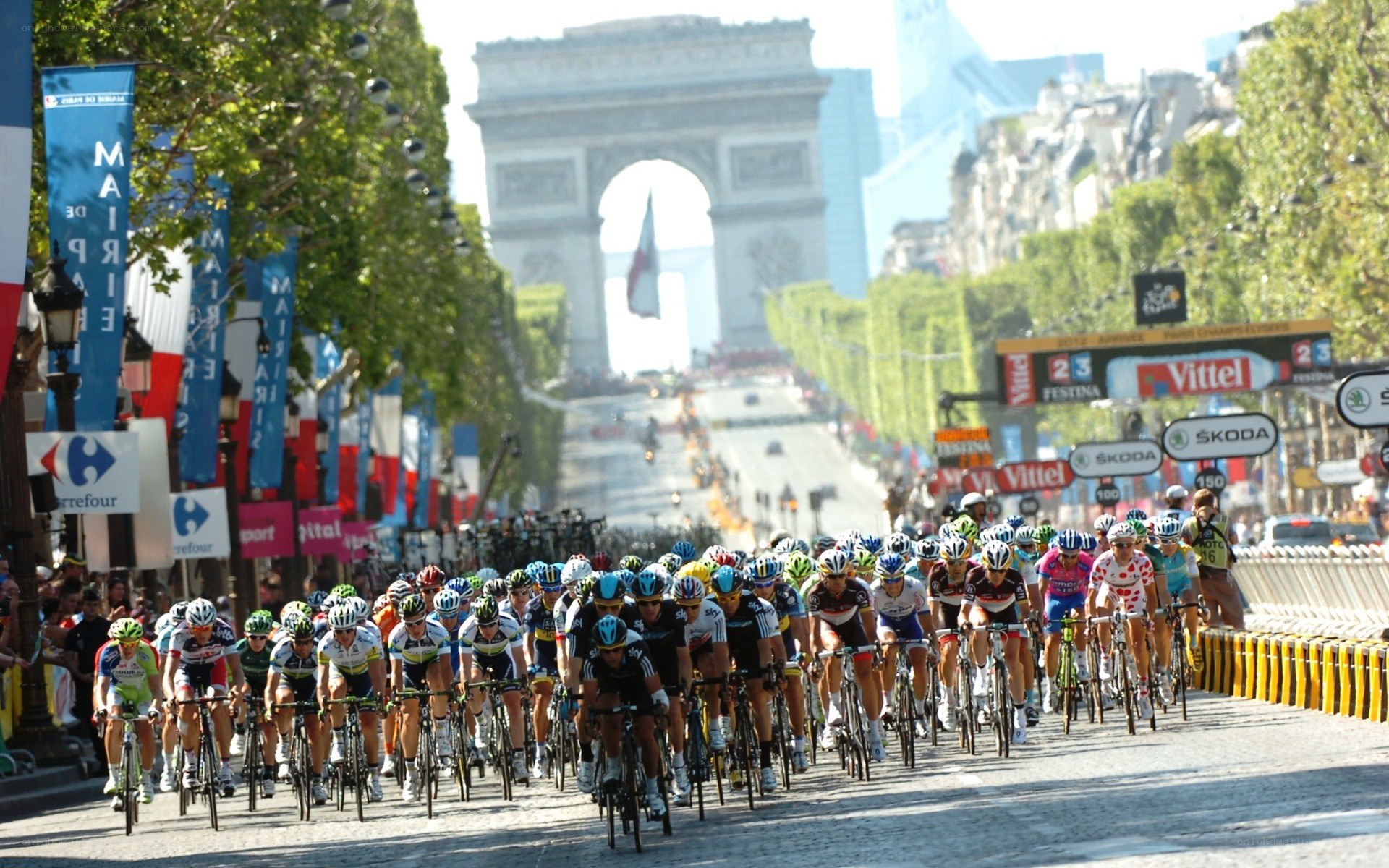 Cyclists racing in Paris