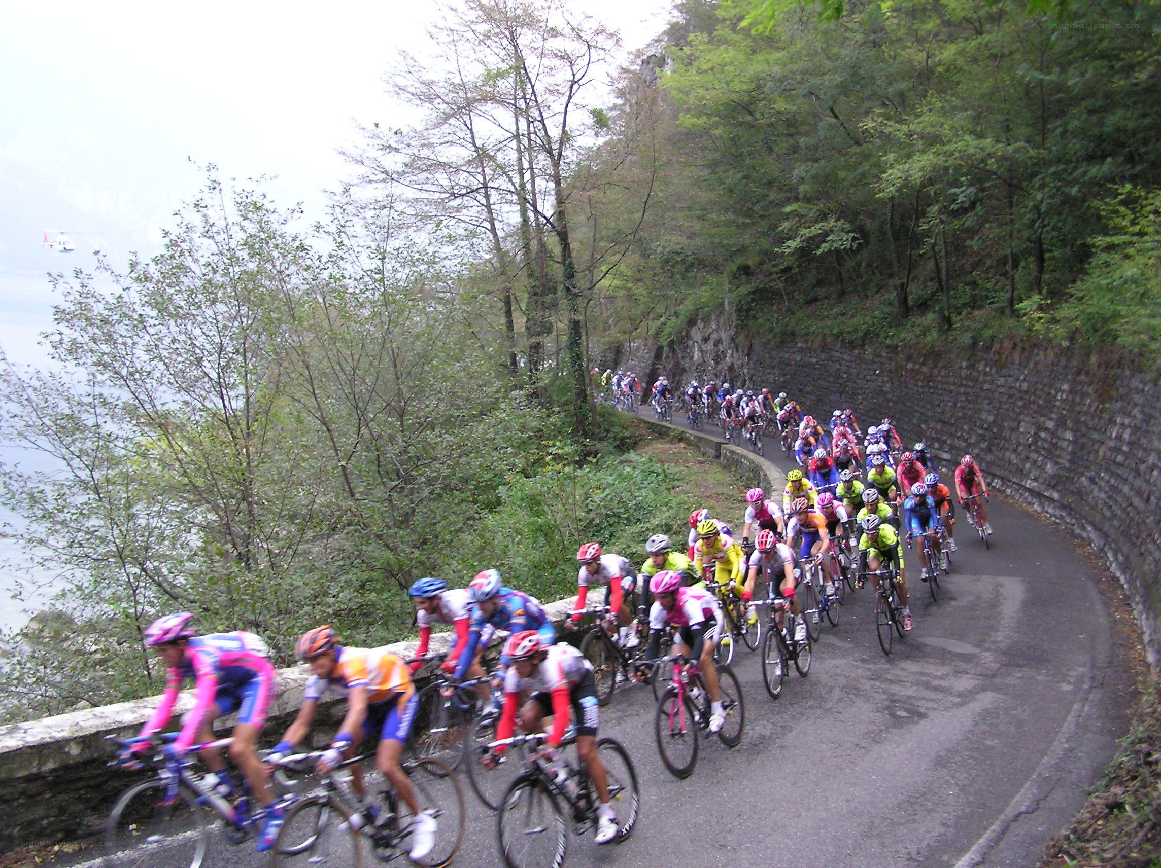 Cyclists racing on a mountain road