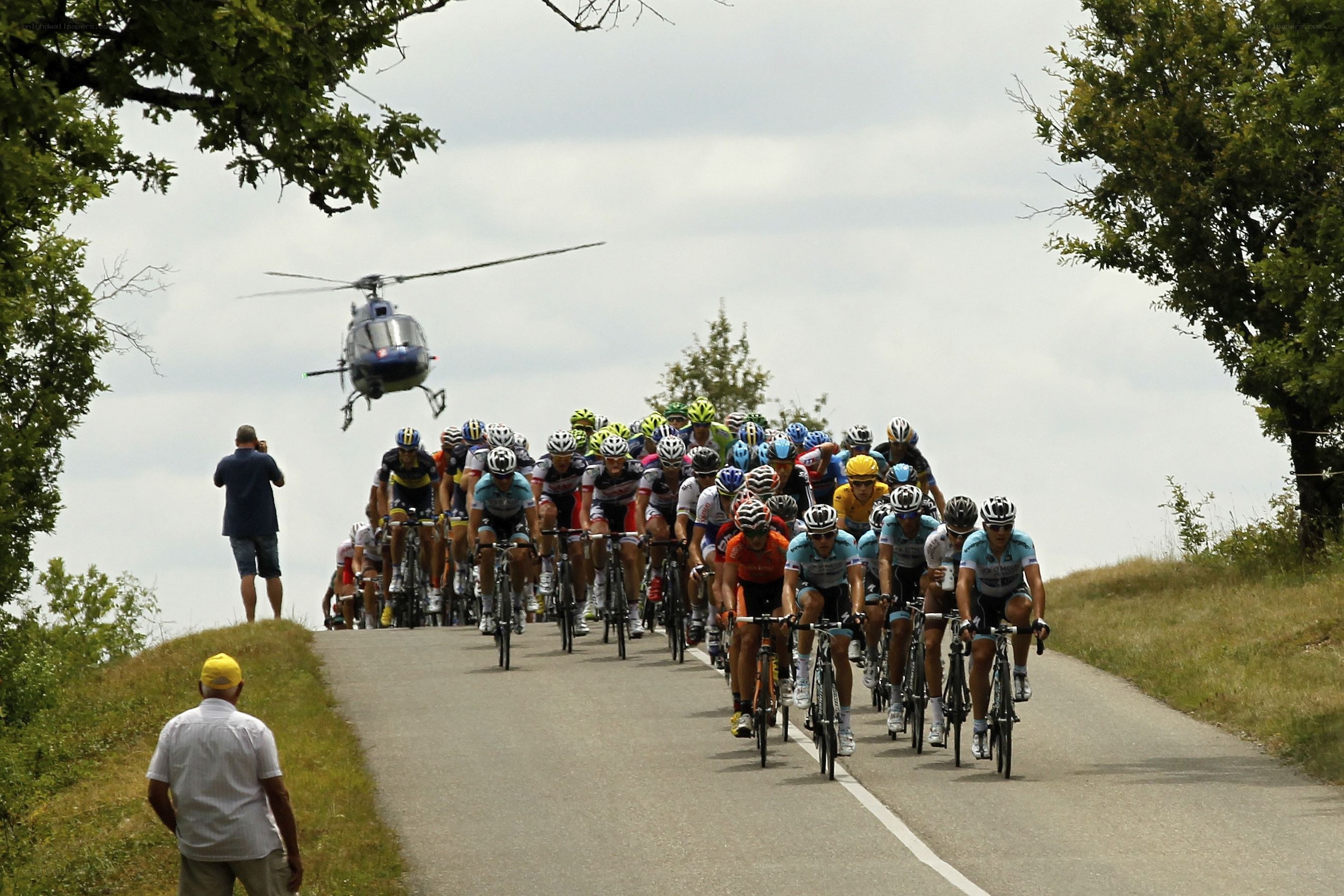 Cyclists racing on a road