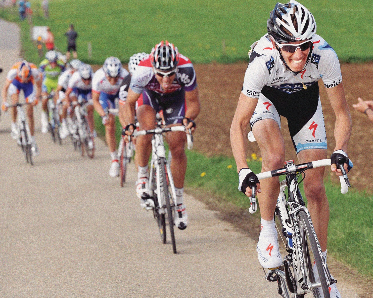 Cyclists racing on a road