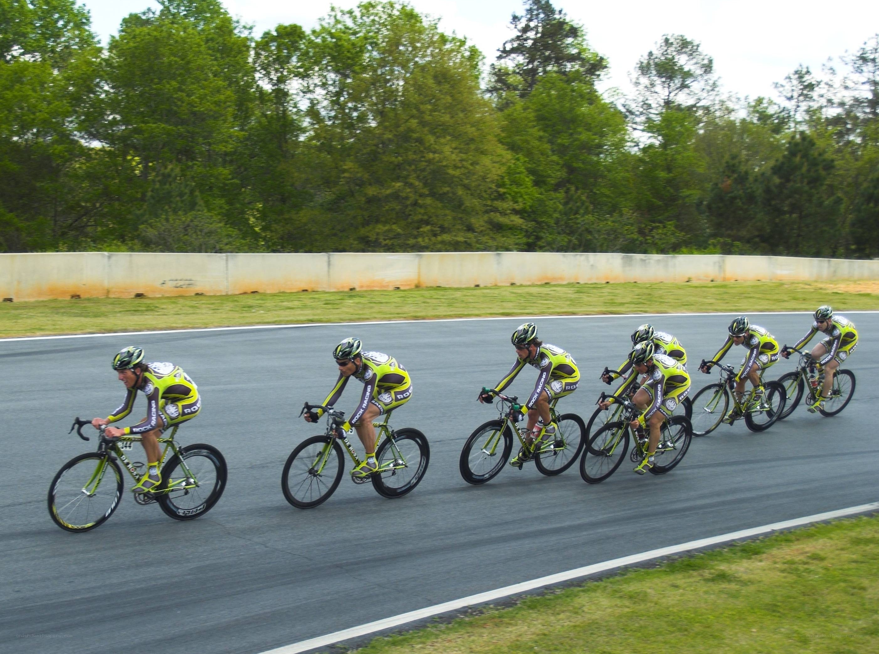 Cyclists racing on a track