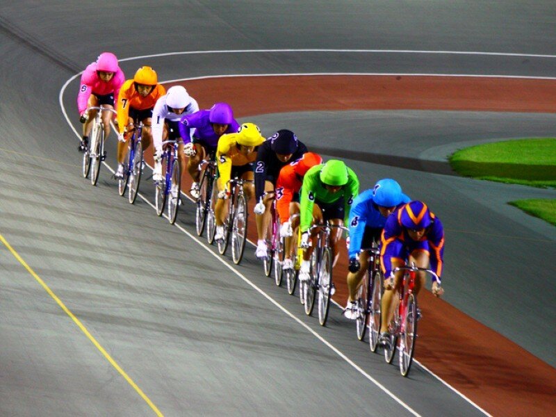 Cyclists racing on a track