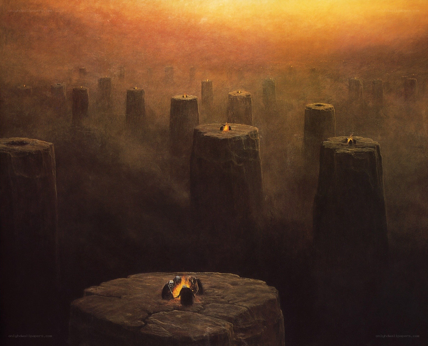 Cyclopean pillars in a hazy landscape