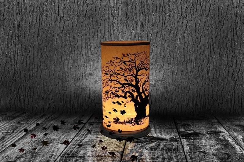 Cylindrical Lamp with Tree Design