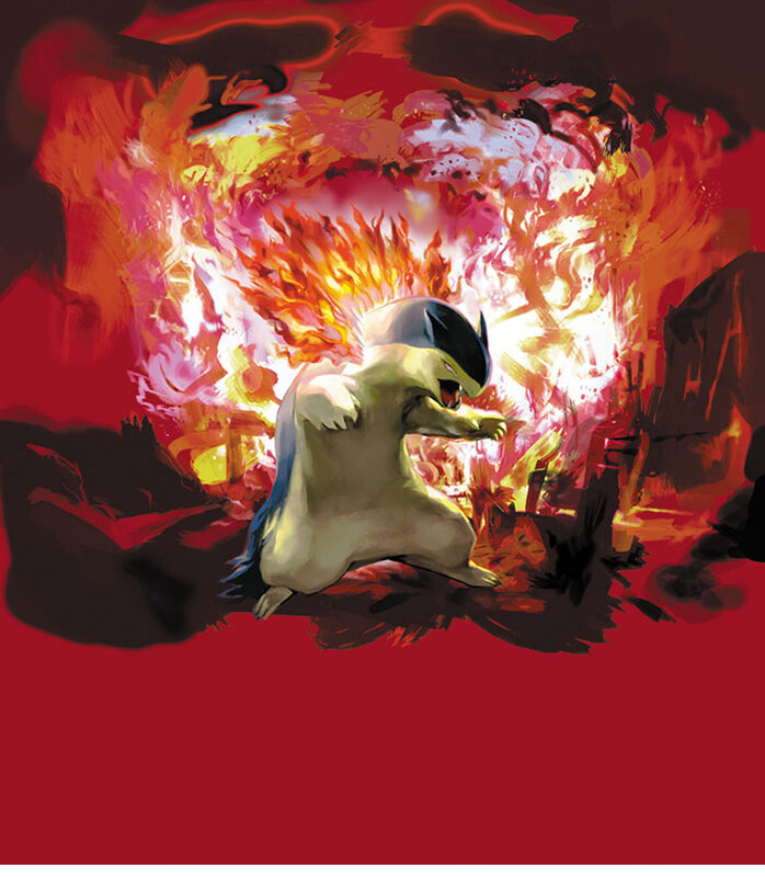 Cyndaquil in a fiery explosion