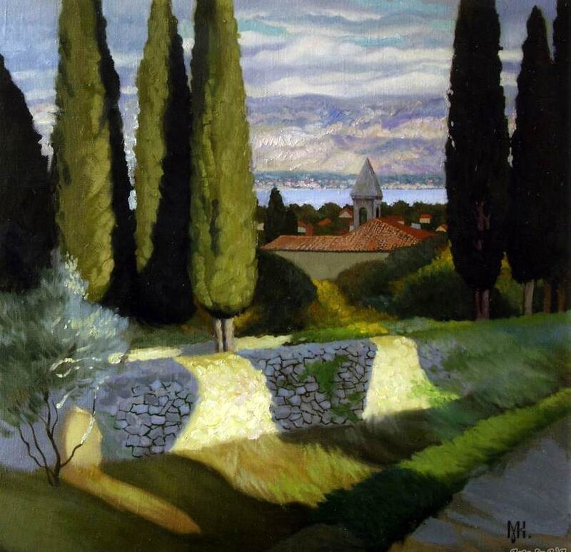 Cypress Trees and Village
