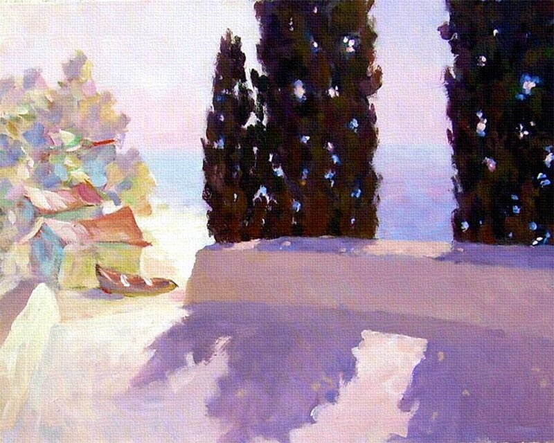 Cypress Trees by the Sea