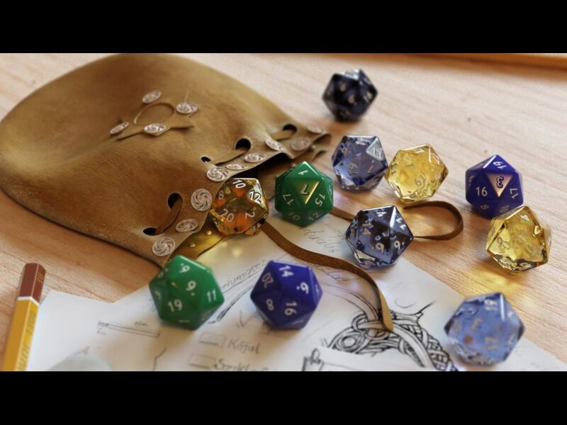D&D dice and pouch