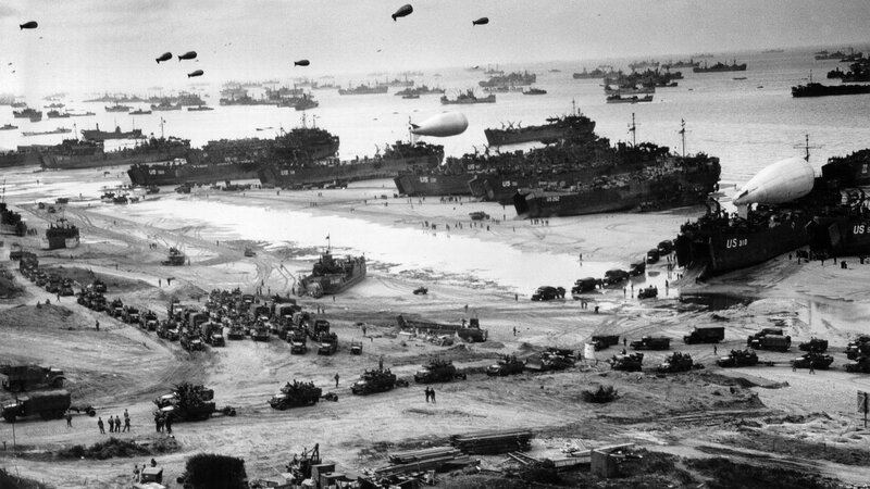 D-Day Invasion Fleet — Black, Dramatic, Photograph, Ships, Aircraft