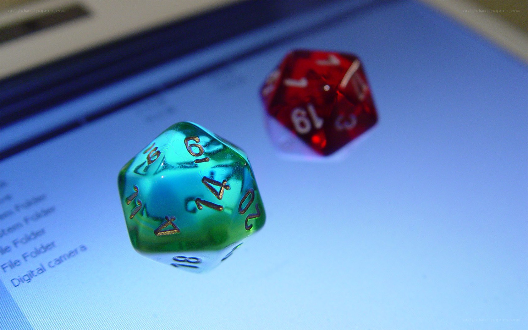 D20 dice on a laptop screen