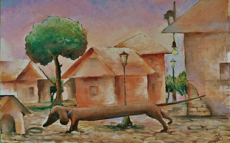 Dachshund on Cobblestone