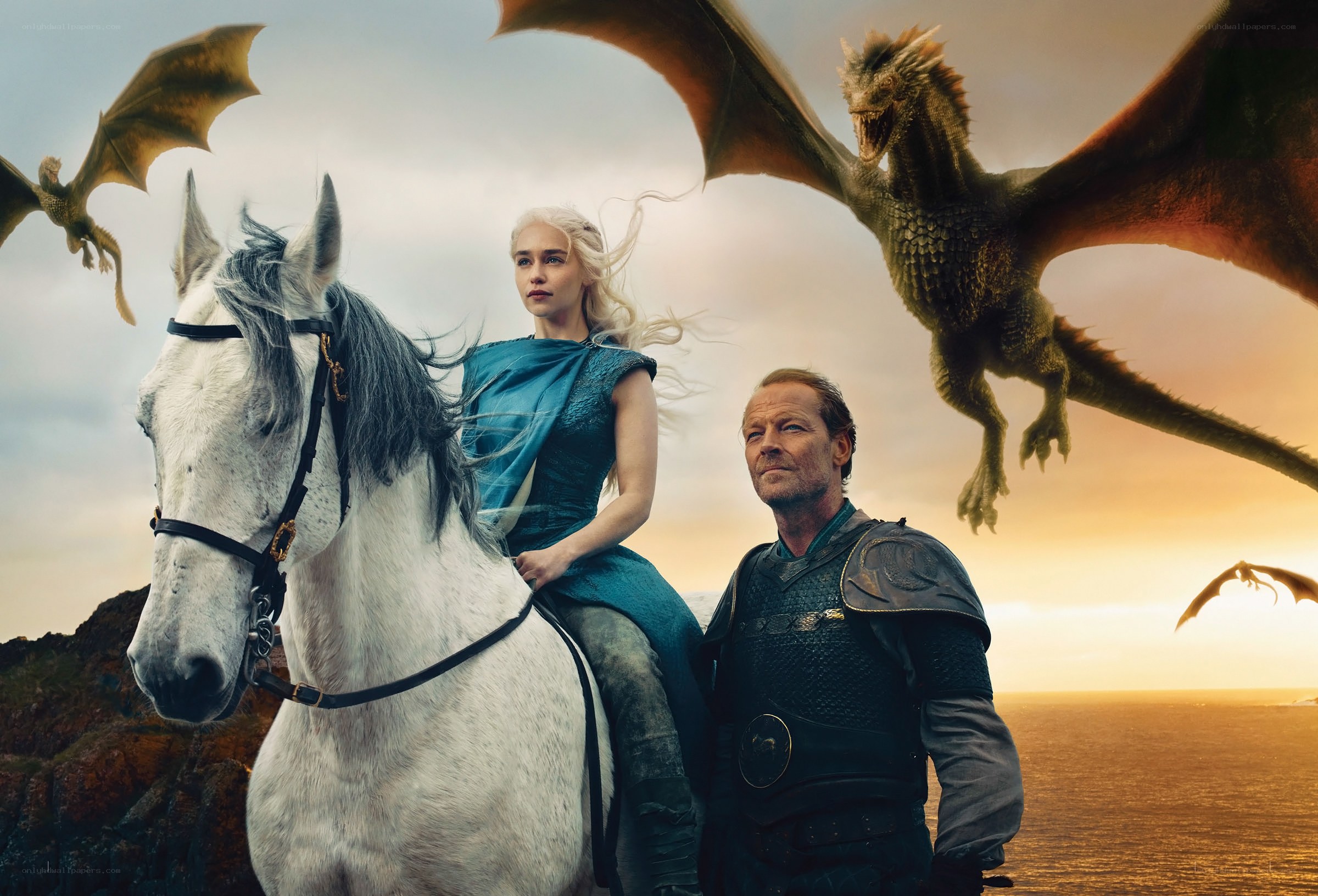 Daenerys and Drogon with dragons