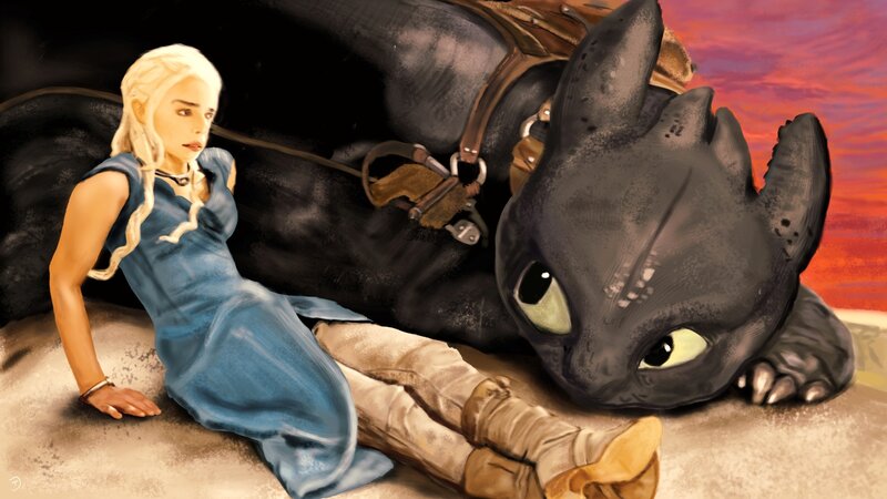Daenerys Targaryen with Dragon — Blue