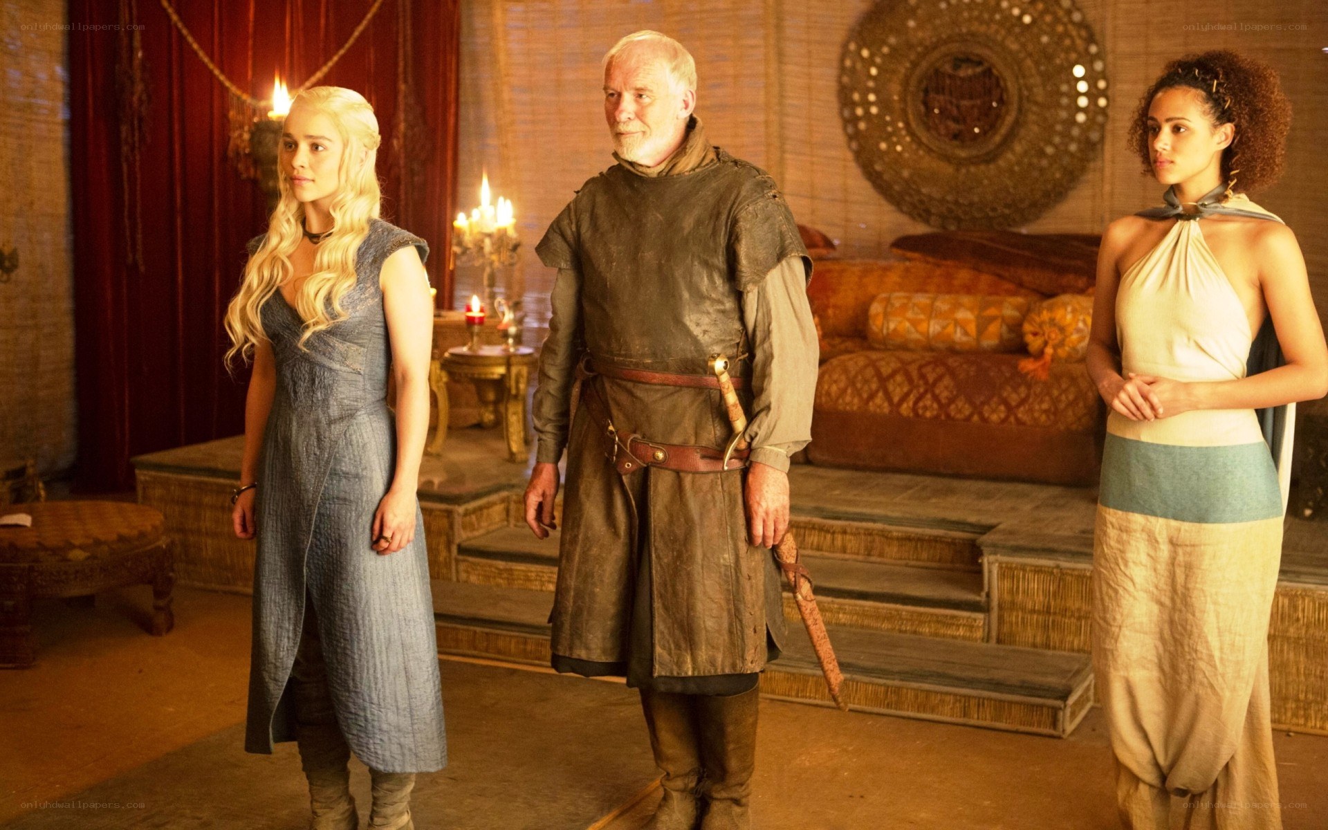 Daenerys with advisors in a hall