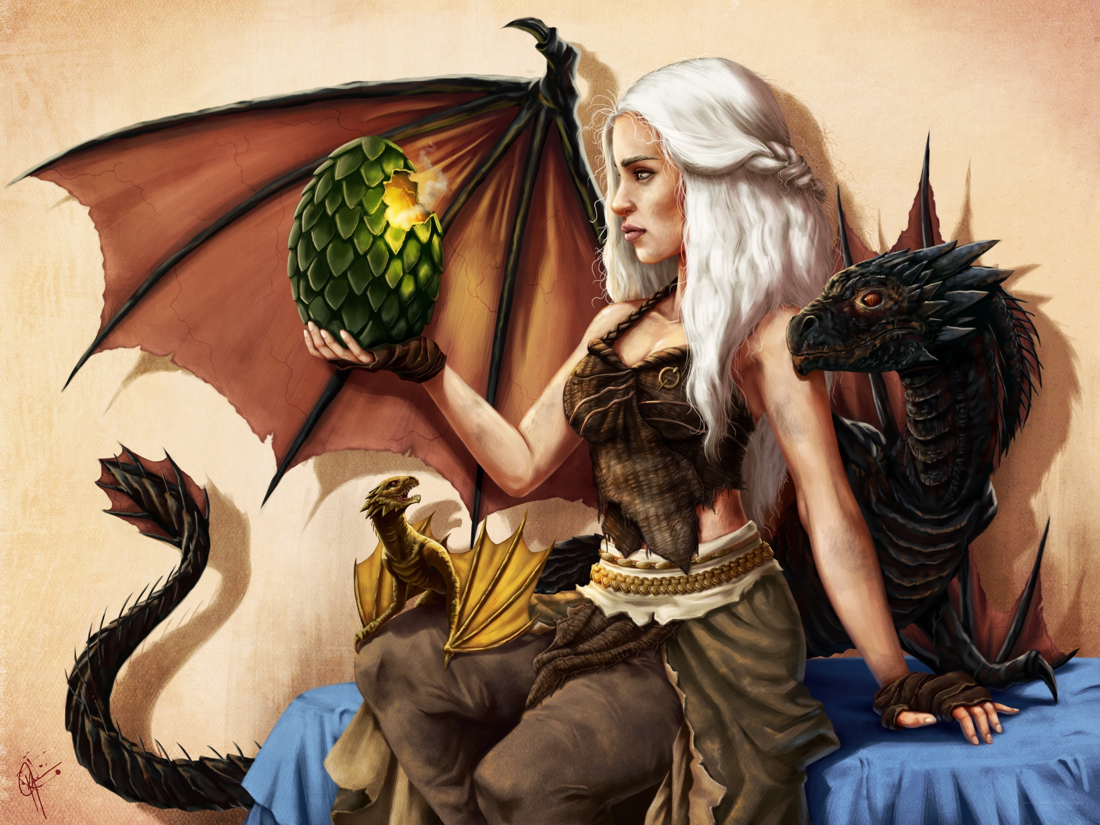Daenerys with dragon eggs