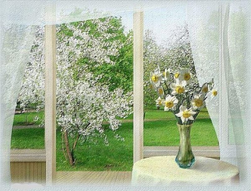 Daffodils in a Vase — White, Serene, Spring, Painting