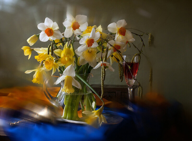 Daffodils in a Vase — Yellow, Serene, Spring, Photograph