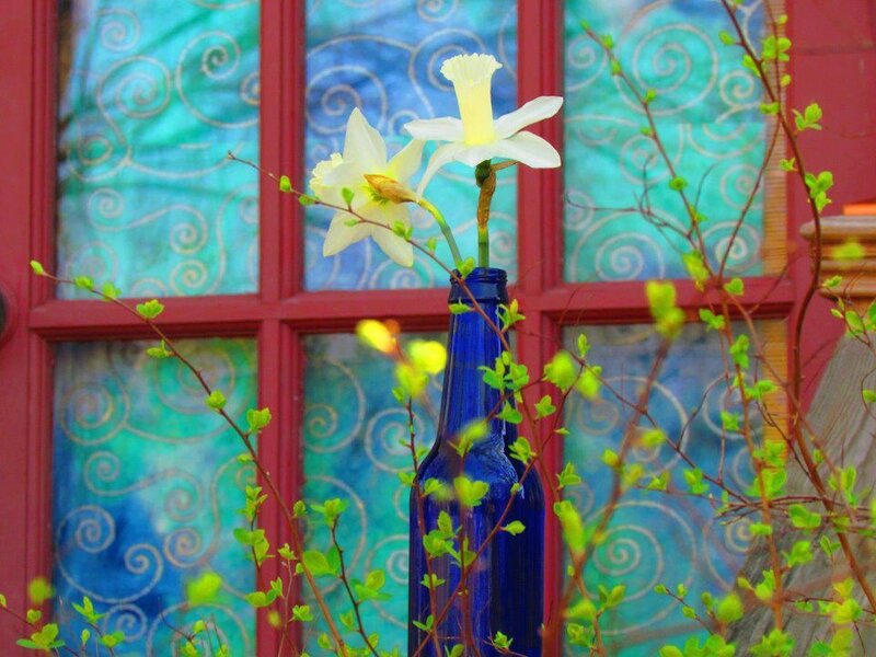 Daffodils in Blue Bottle