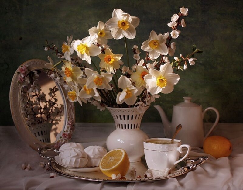 Daffodils in White Vase