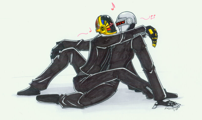 Daft Punk characters hugging