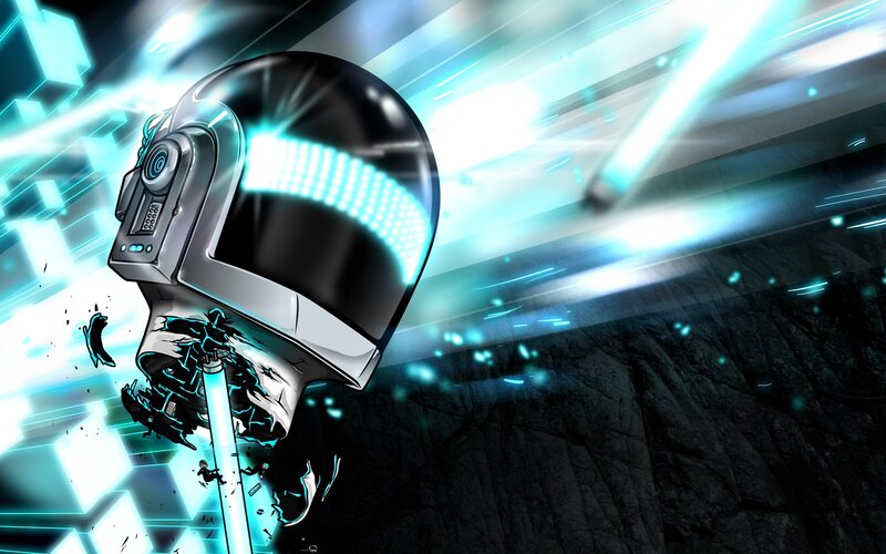 Daft Punk Helmet — Black, Dramatic, Digital Art, Light Beams
