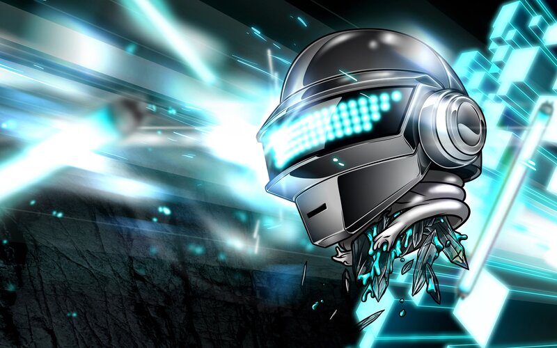 Daft Punk Helmet — Blue, Dramatic, Digital Art