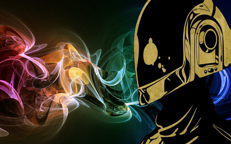 Daft Punk helmet with colorful smoke