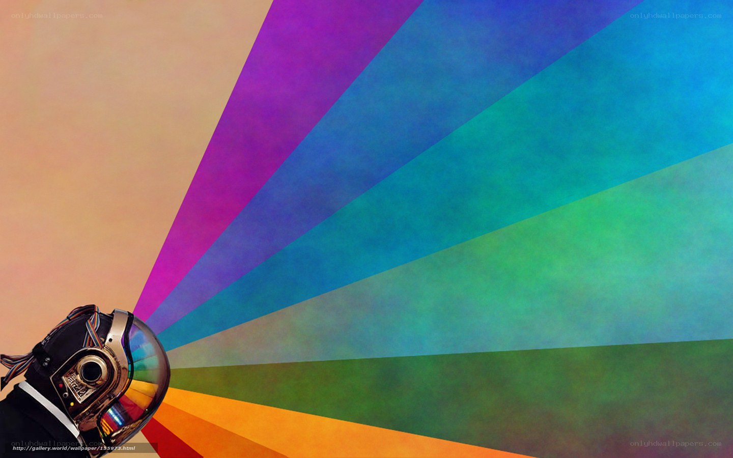 Daft Punk helmet with rainbow background