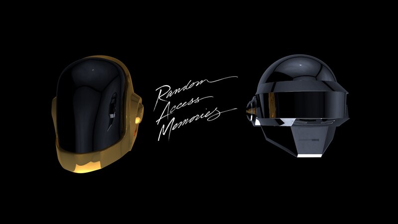 Daft Punk helmets and text