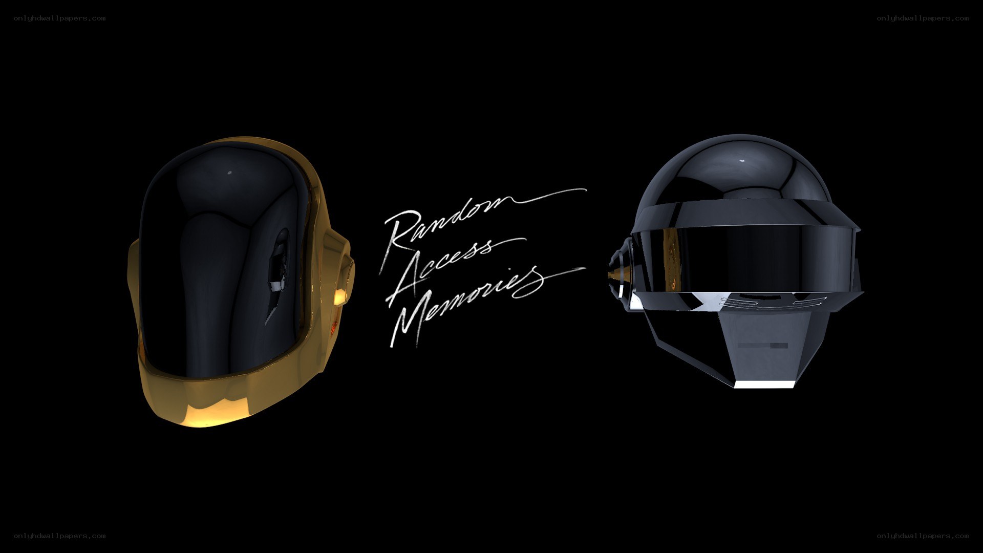 Daft Punk helmets and text
