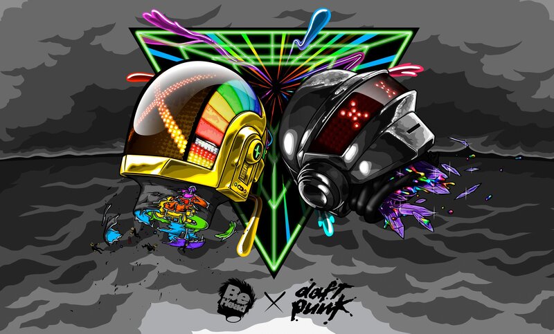 Daft Punk Helmets — Black, Dramatic, Digital Art, Neon Lights, Explosion