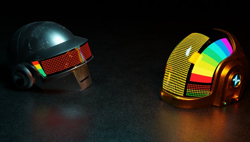 Daft Punk Helmets — Black, Dramatic, Night, 3d Render